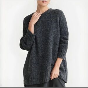 Jenni Kayne Womens Alpaca Cocoon Crewneck Oversized Dark Gray Sweater XS